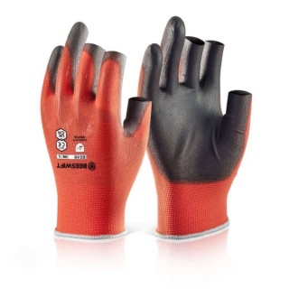 Beeswift EC10N PU Coated 3 Fingerless Glove Red (pack of 10)